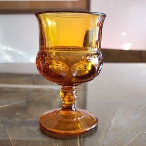 Kings Crown Amber Goblet Glass Vintage Indiana Glass Company Collectible